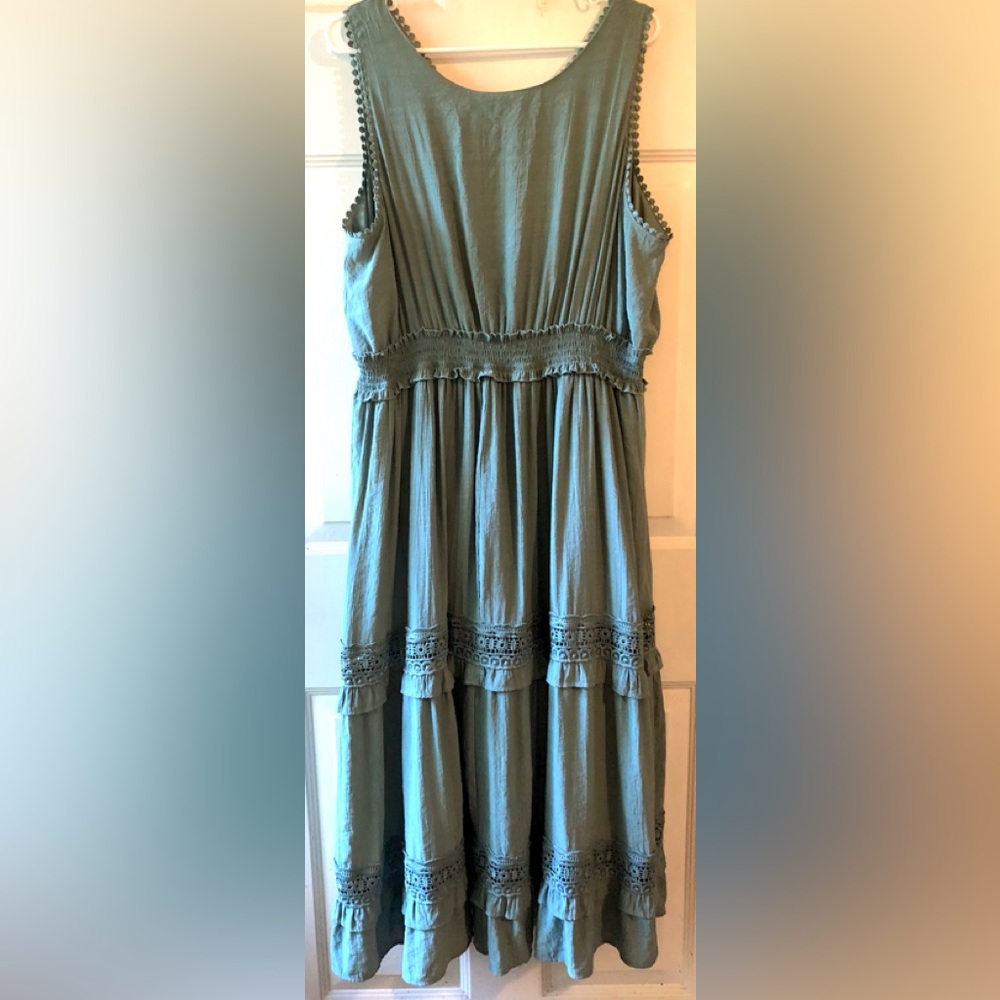 Laurel Grey Agave Blue Green Sleeveless Crochet Ruffled Bohemian Maxi Dress XXL - Picture 5 of 5